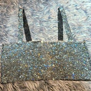 Rhinestones Silver Crop Top